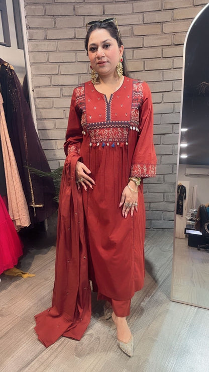 Varanasi Rust Designer Cotton Suit