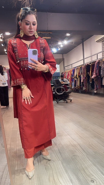 Varanasi Rust Designer Cotton Suit