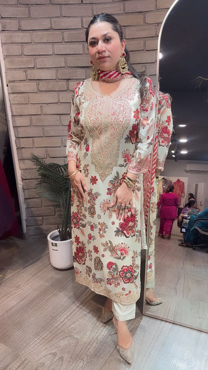 Pernia Floral Red Designer Suit