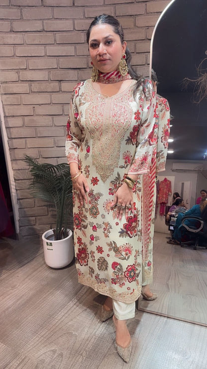 Pernia Floral Red Designer Suit