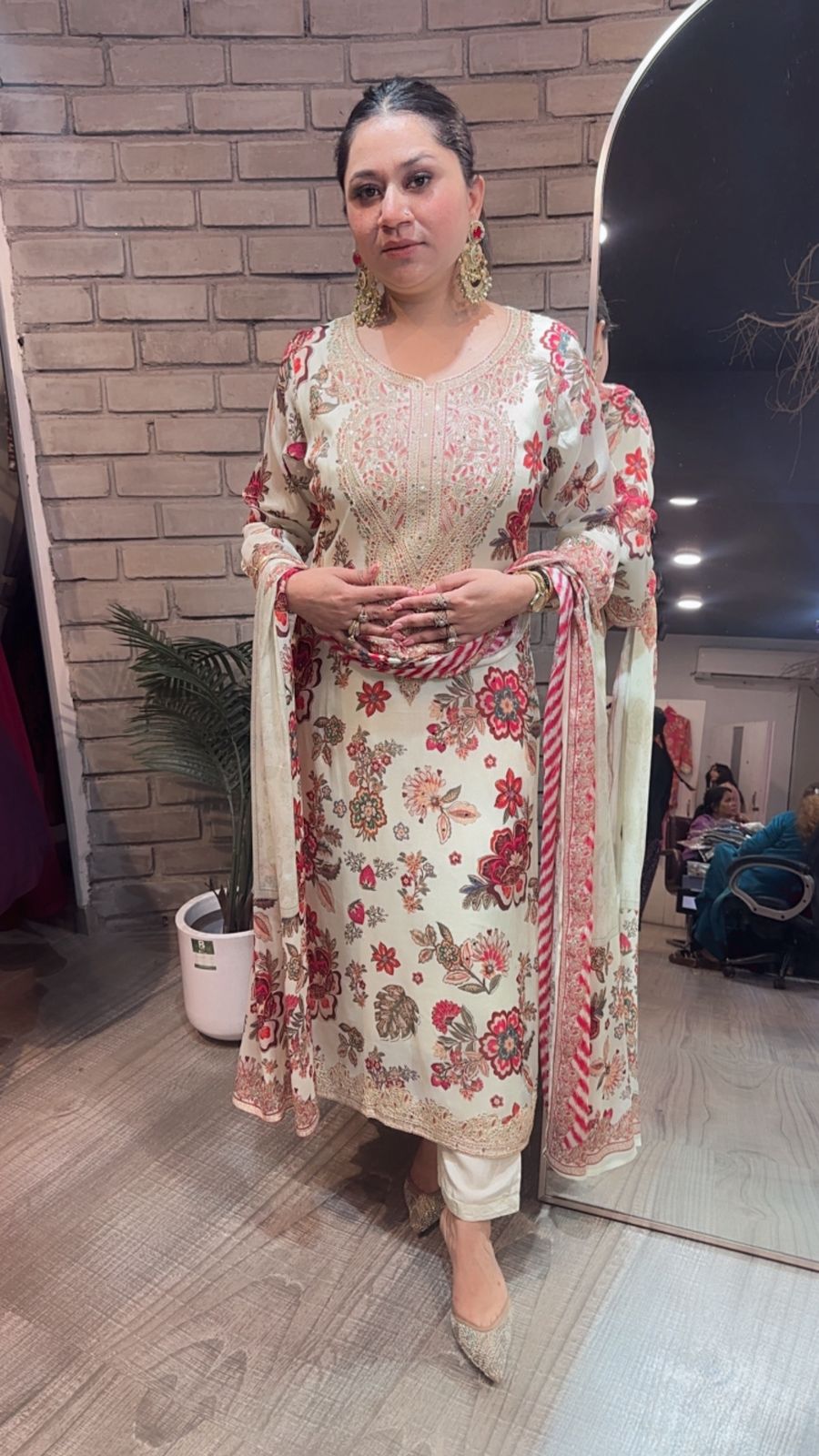 Pernia Floral Red Designer Suit