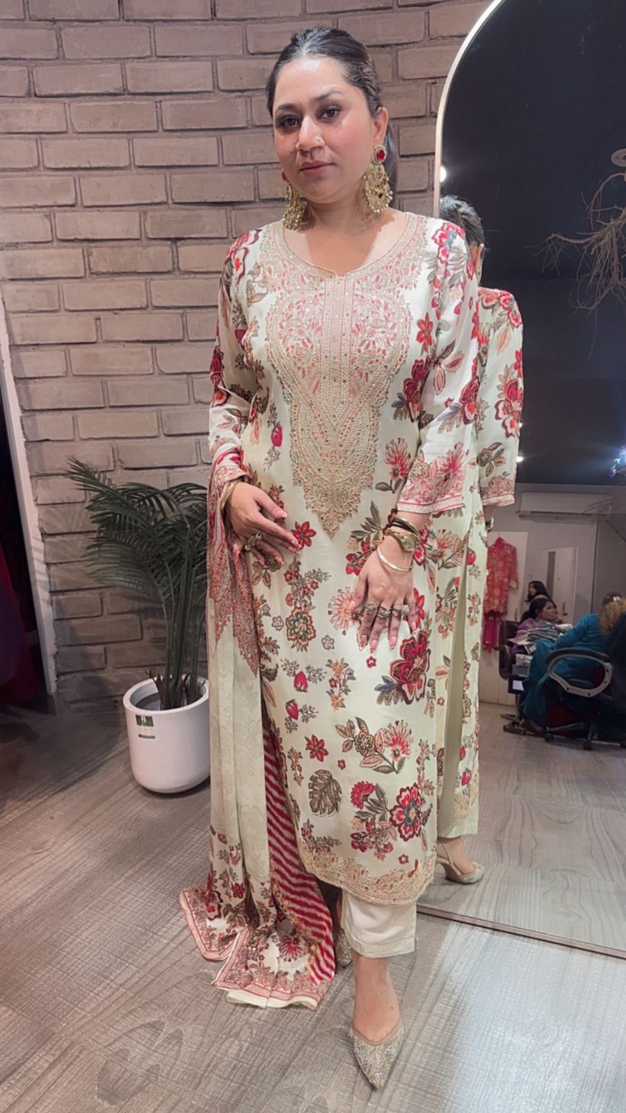 Pernia Floral Red Designer Suit