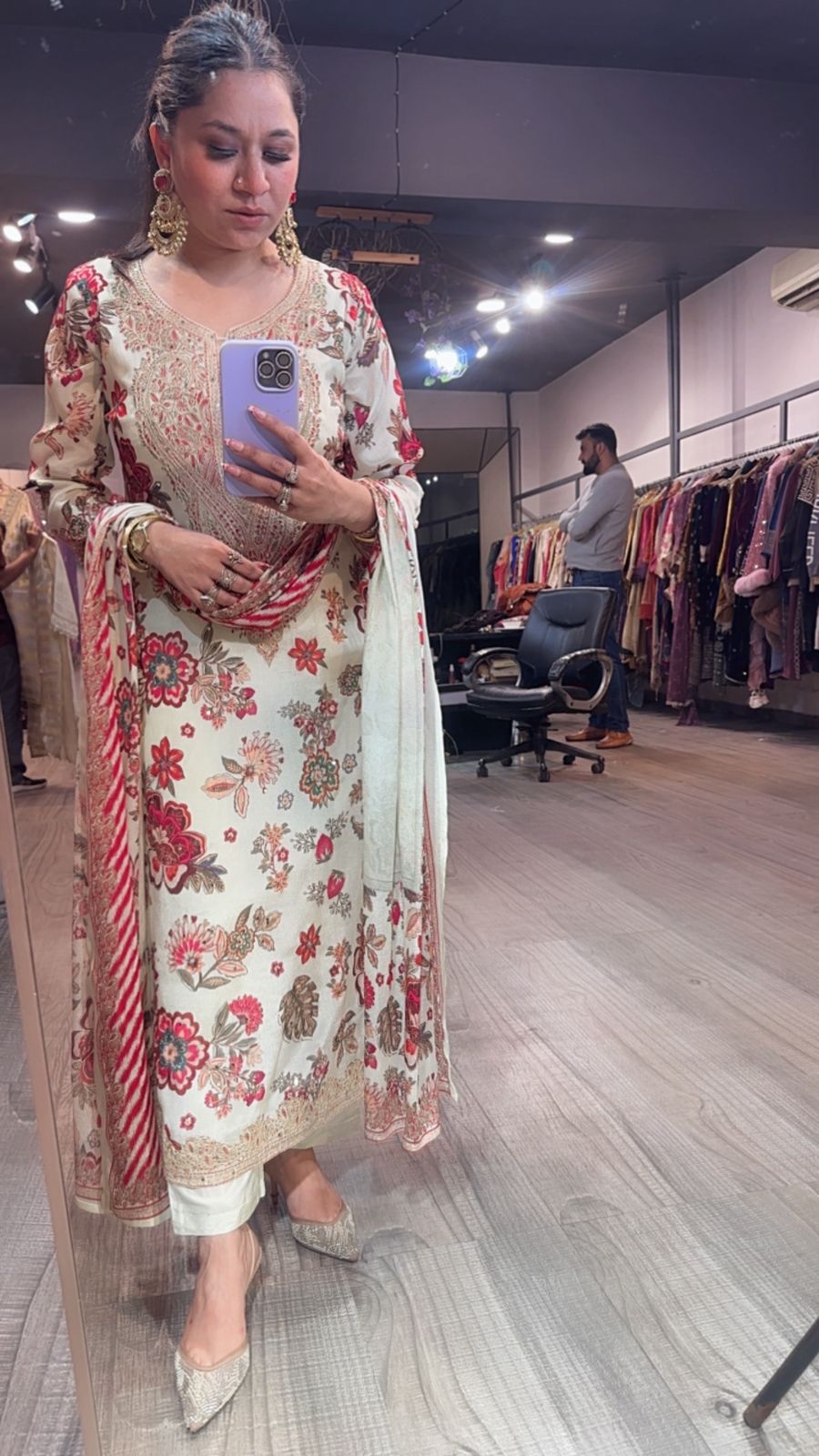 Pernia Floral Red Designer Suit