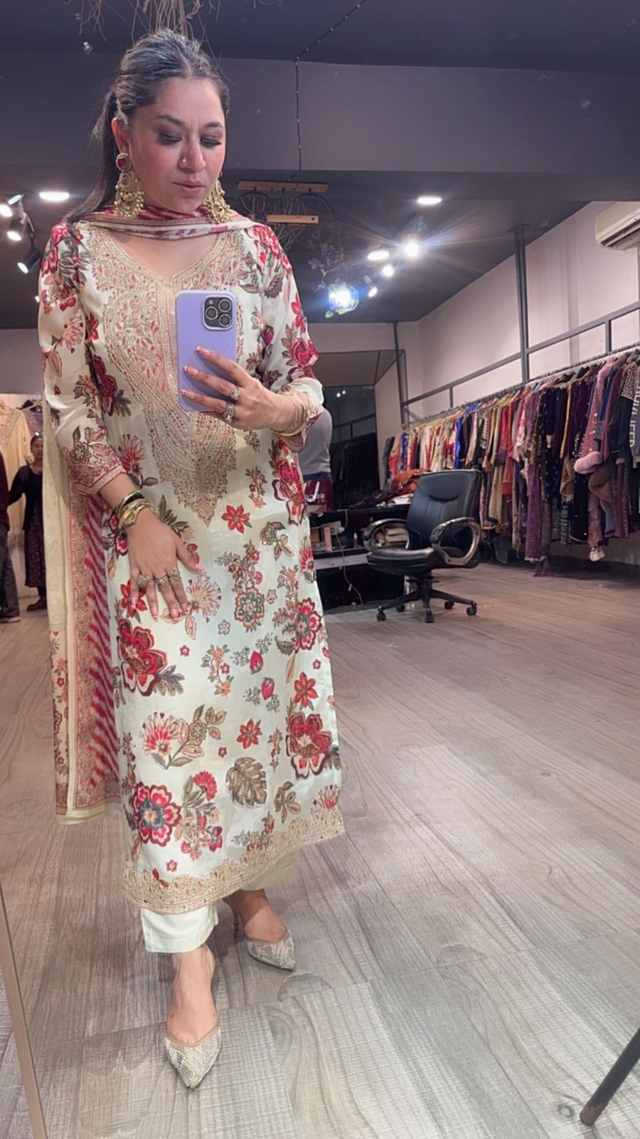 Pernia Floral Red Designer Suit