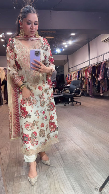 Pernia Floral Red Designer Suit