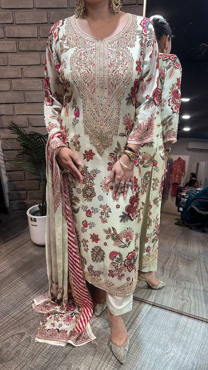 Pernia Floral Red Designer Suit