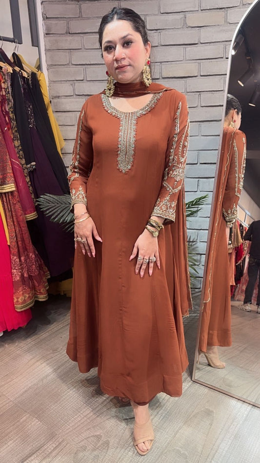 Flaunt Coffee Brown Designer Anarkali Suit