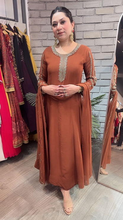 Flaunt Coffee Brown Designer Anarkali Suit