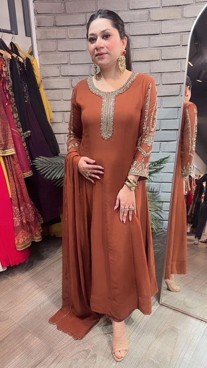 Flaunt Coffee Brown Designer Anarkali Suit