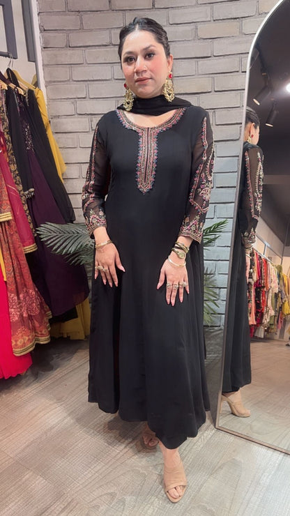 Flaunt Black Designer Anarkali Suit