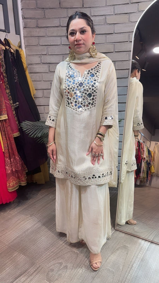 Sheesh mahal ivory Designer Suit