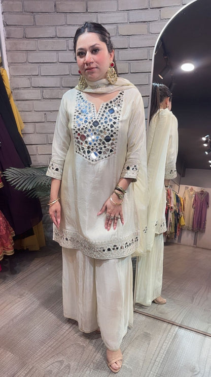 Sheesh mahal ivory Designer Suit