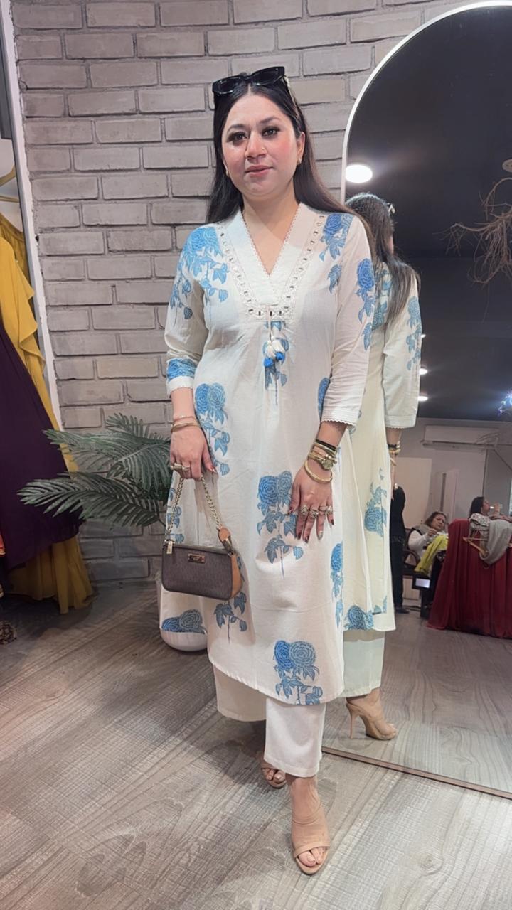 Tabeer Blue Floral Designer Cordset