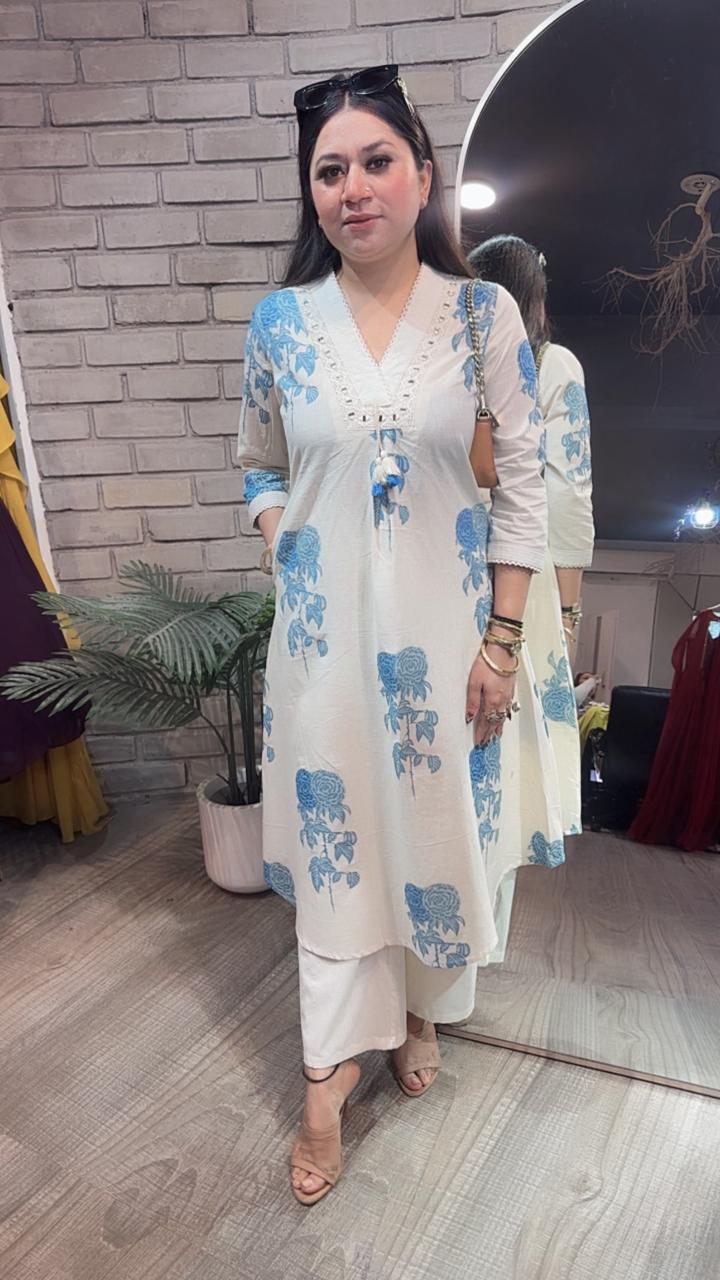 Tabeer Blue Floral Designer Cordset