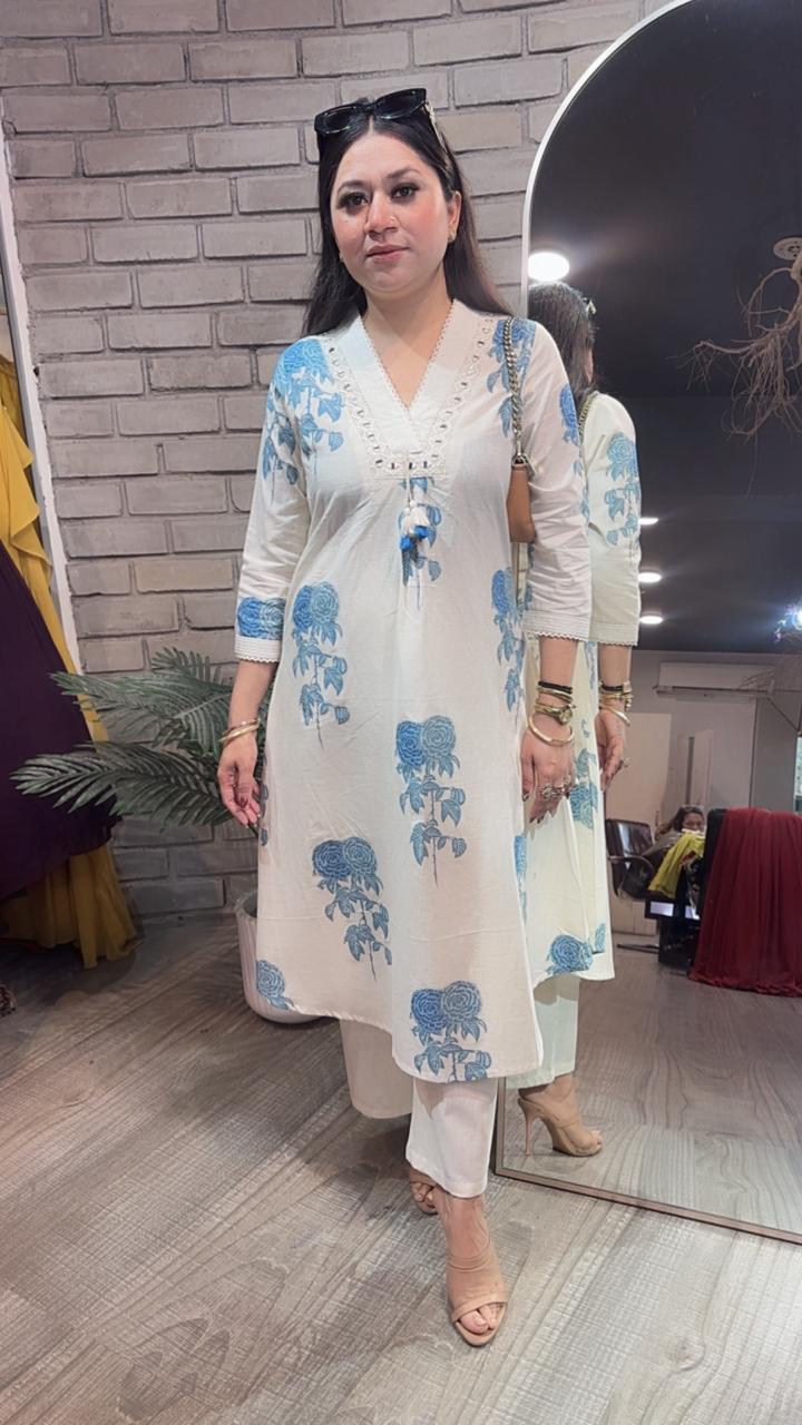 Tabeer Blue Floral Designer Cordset