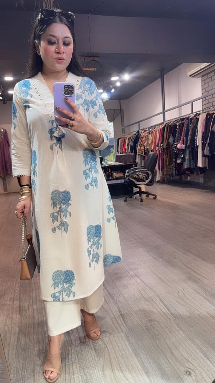 Tabeer Blue Floral Designer Cordset