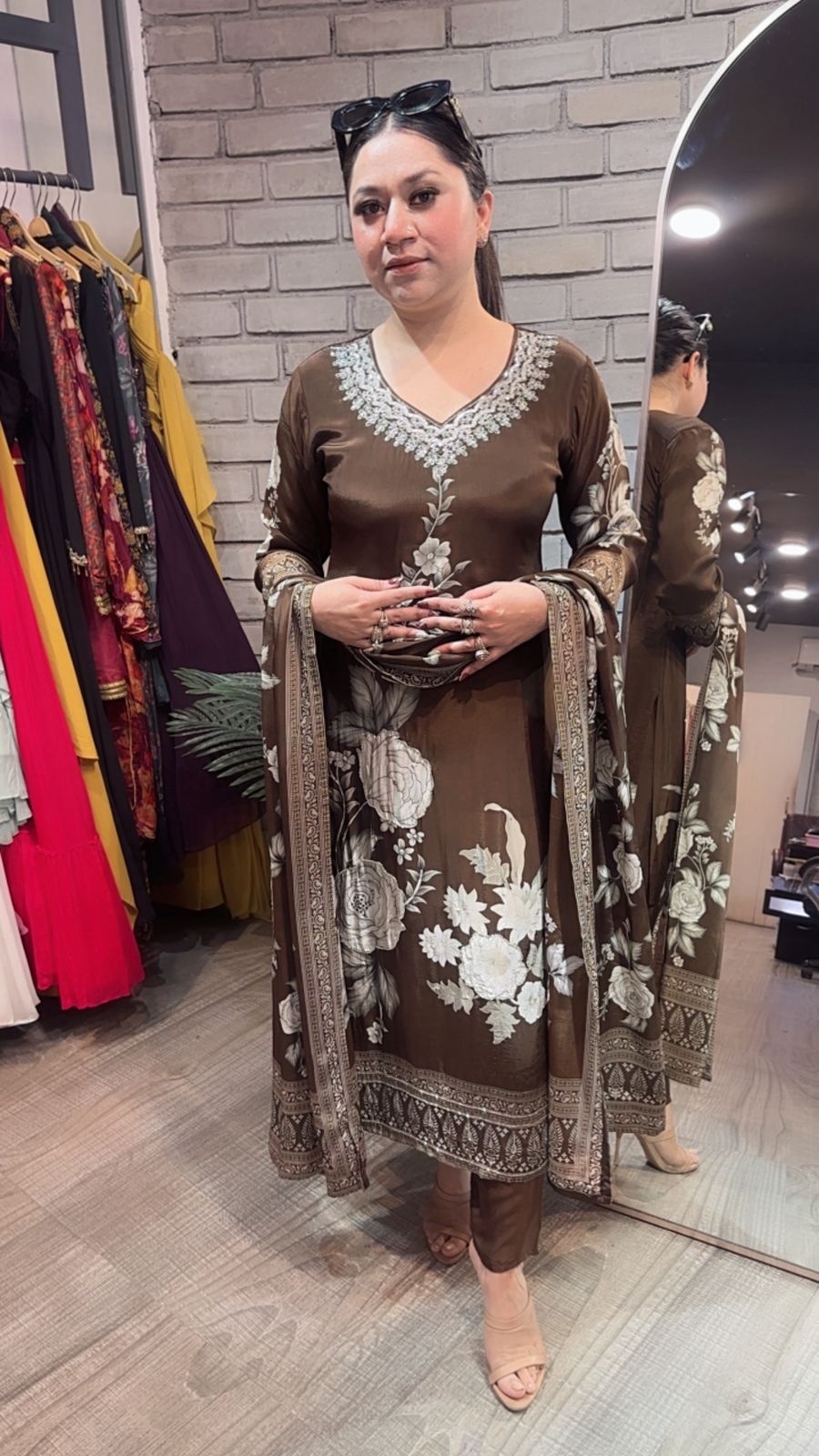 Dubai Coffee Floral Designer Suit