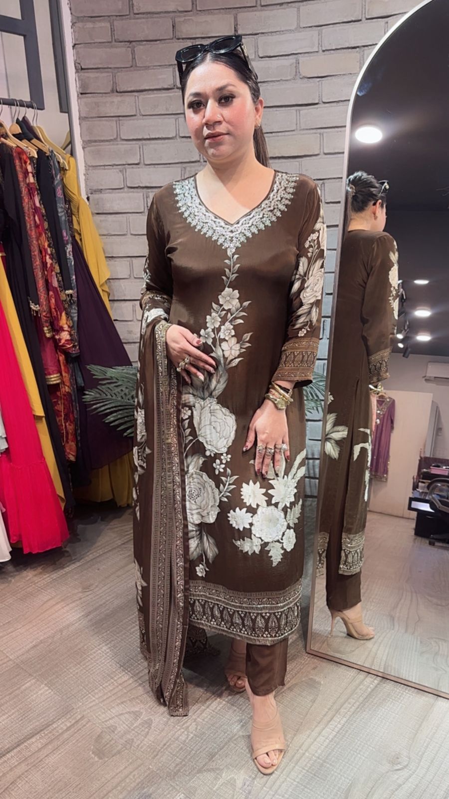 Dubai Coffee Floral Designer Suit