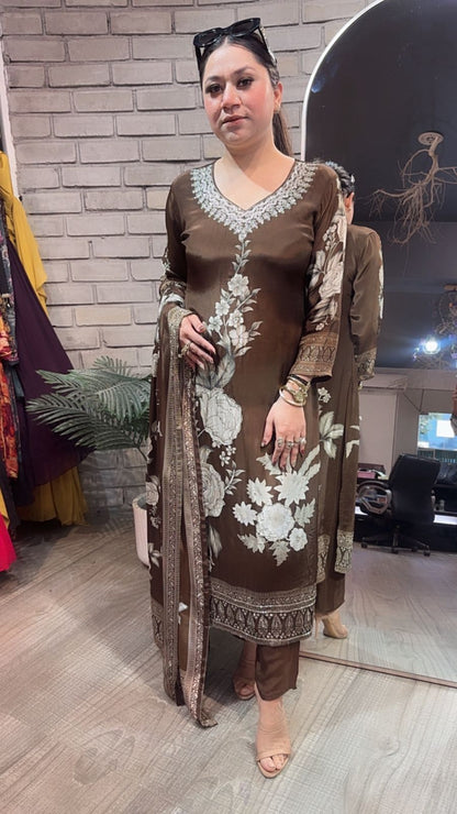 Dubai Coffee Floral Designer Suit
