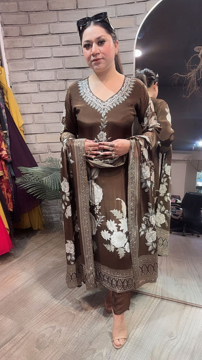 Dubai Coffee Floral Designer Suit