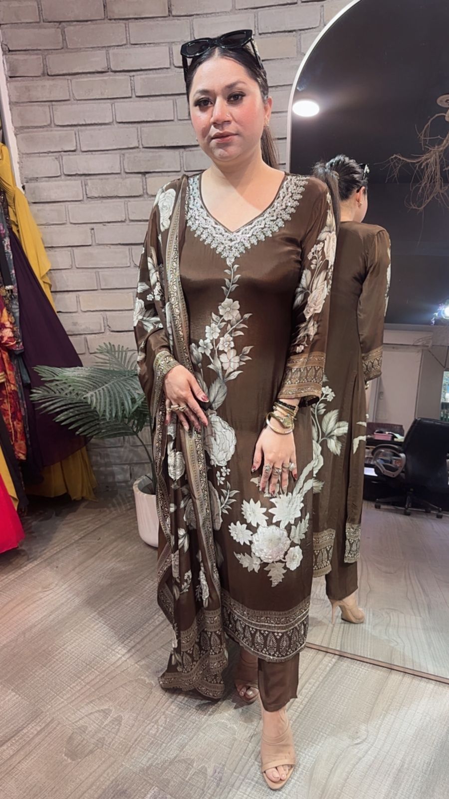 Dubai Coffee Floral Designer Suit