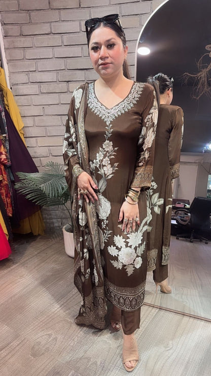 Dubai Coffee Floral Designer Suit