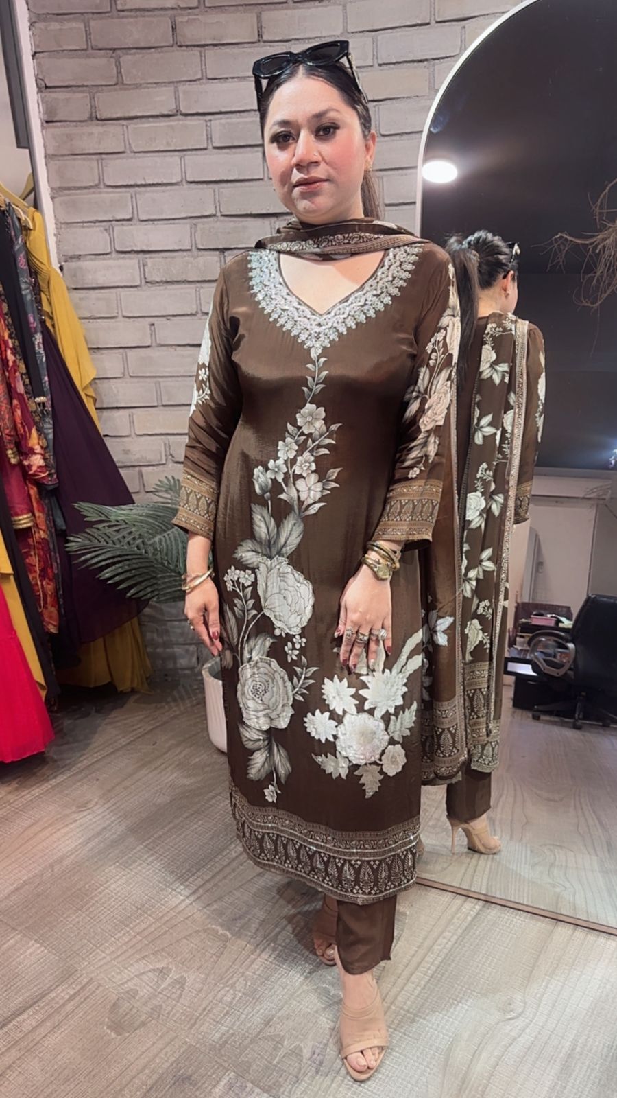 Dubai Coffee Floral Designer Suit