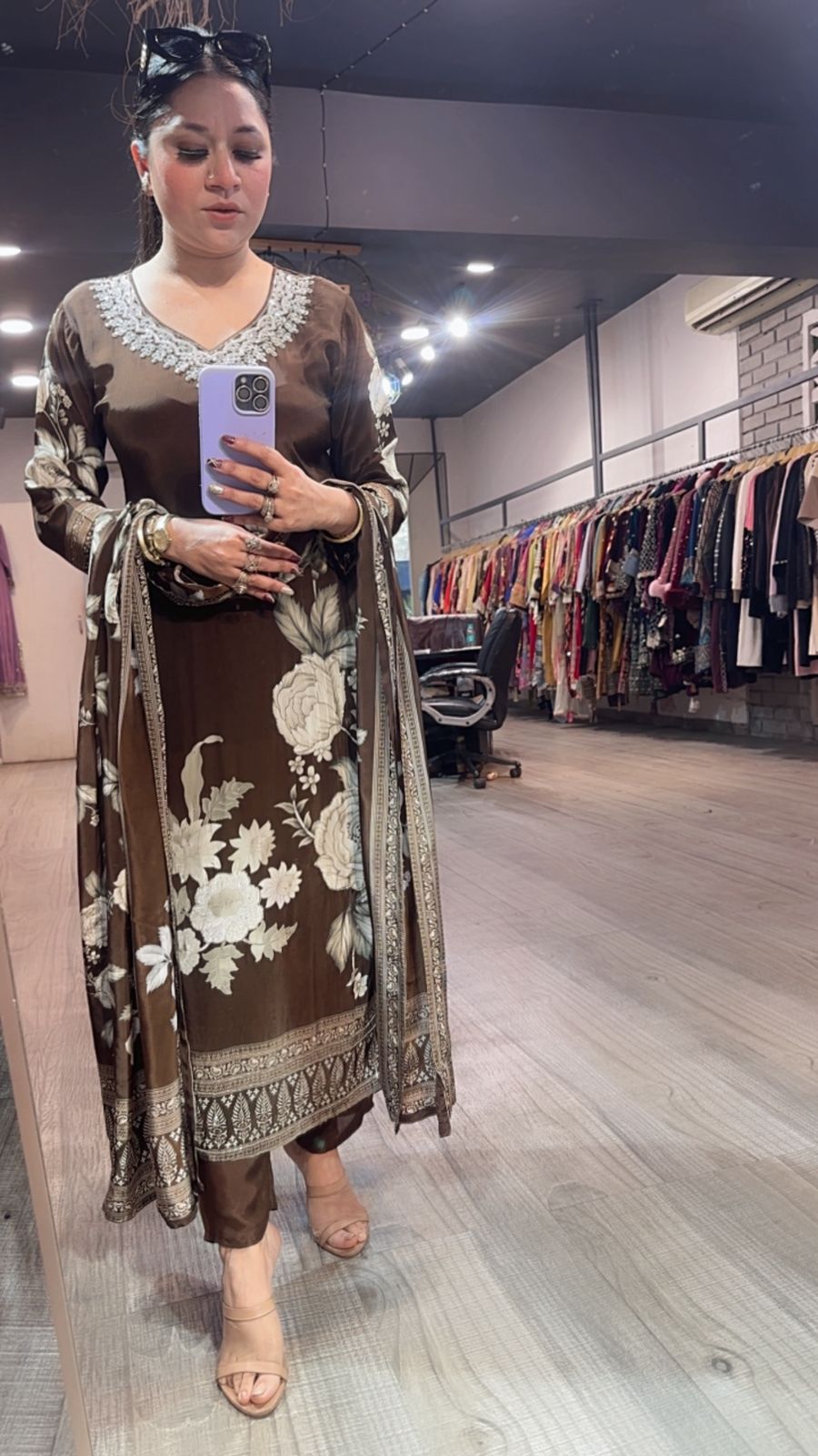 Dubai Coffee Floral Designer Suit