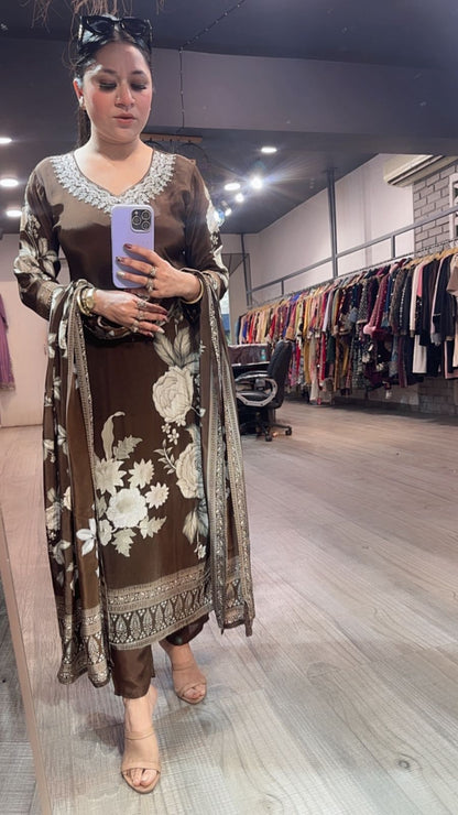 Dubai Coffee Floral Designer Suit