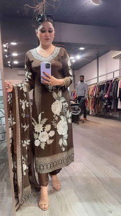 Dubai Coffee Floral Designer Suit
