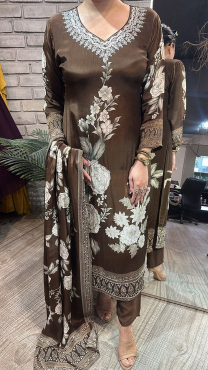 Dubai Coffee Floral Designer Suit