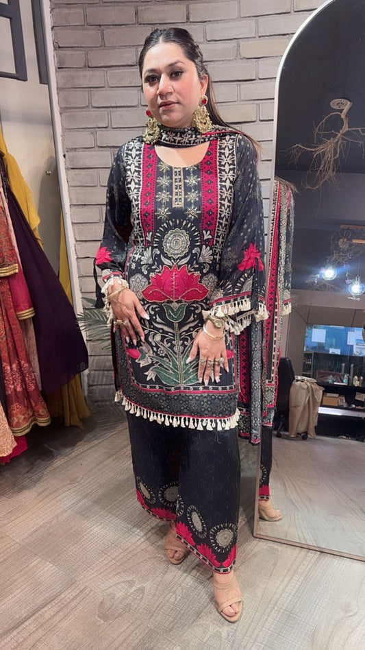 Fresco Black Digital Designer Suit