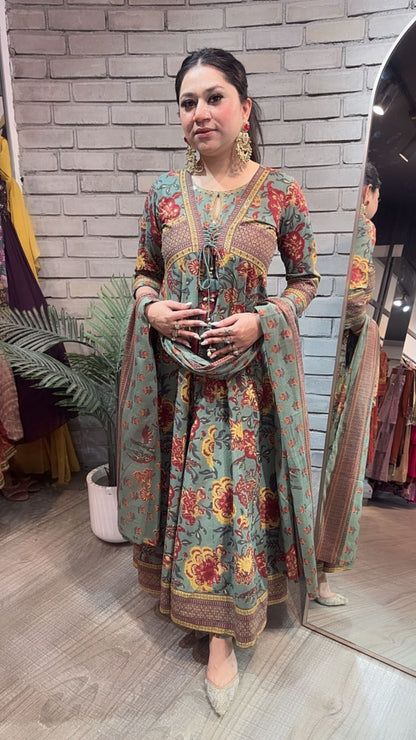 Rafta Sage Green Designer Anarkali Suit