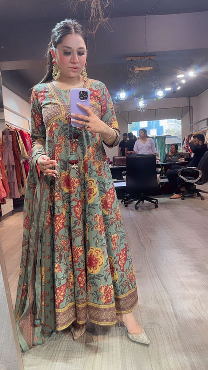 Rafta Sage Green Designer Anarkali Suit