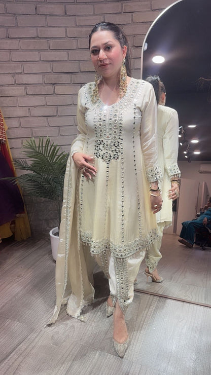 Farzi Ivory mirror work Dhoti Style Suit