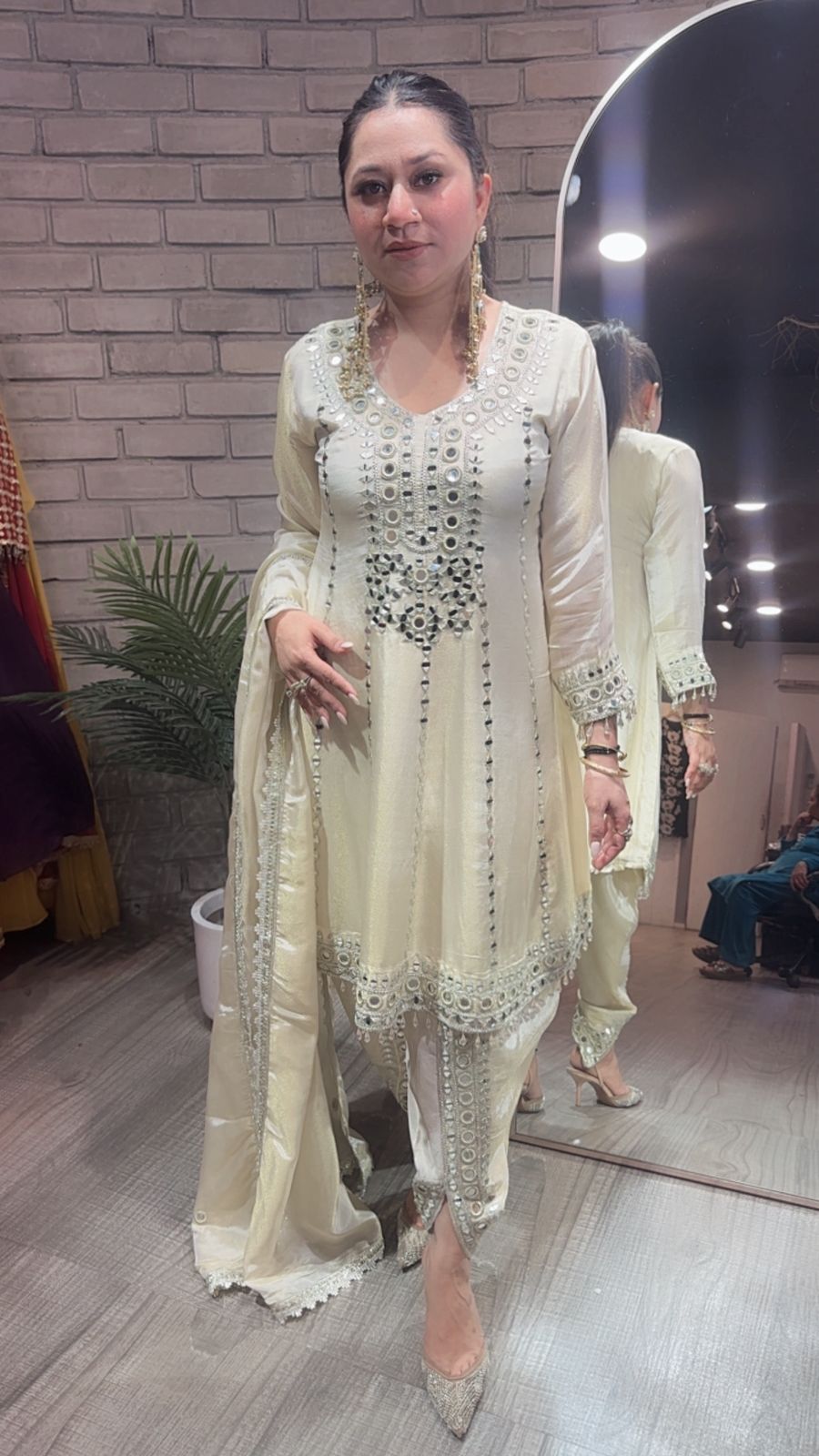 Farzi Ivory mirror work Dhoti Style Suit