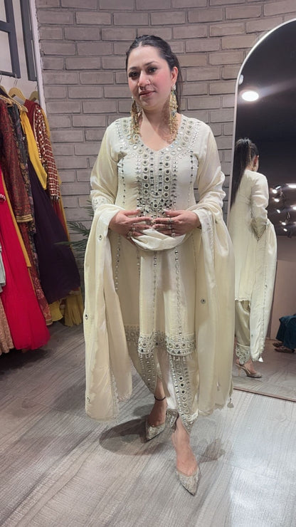 Farzi Ivory mirror work Dhoti Style Suit