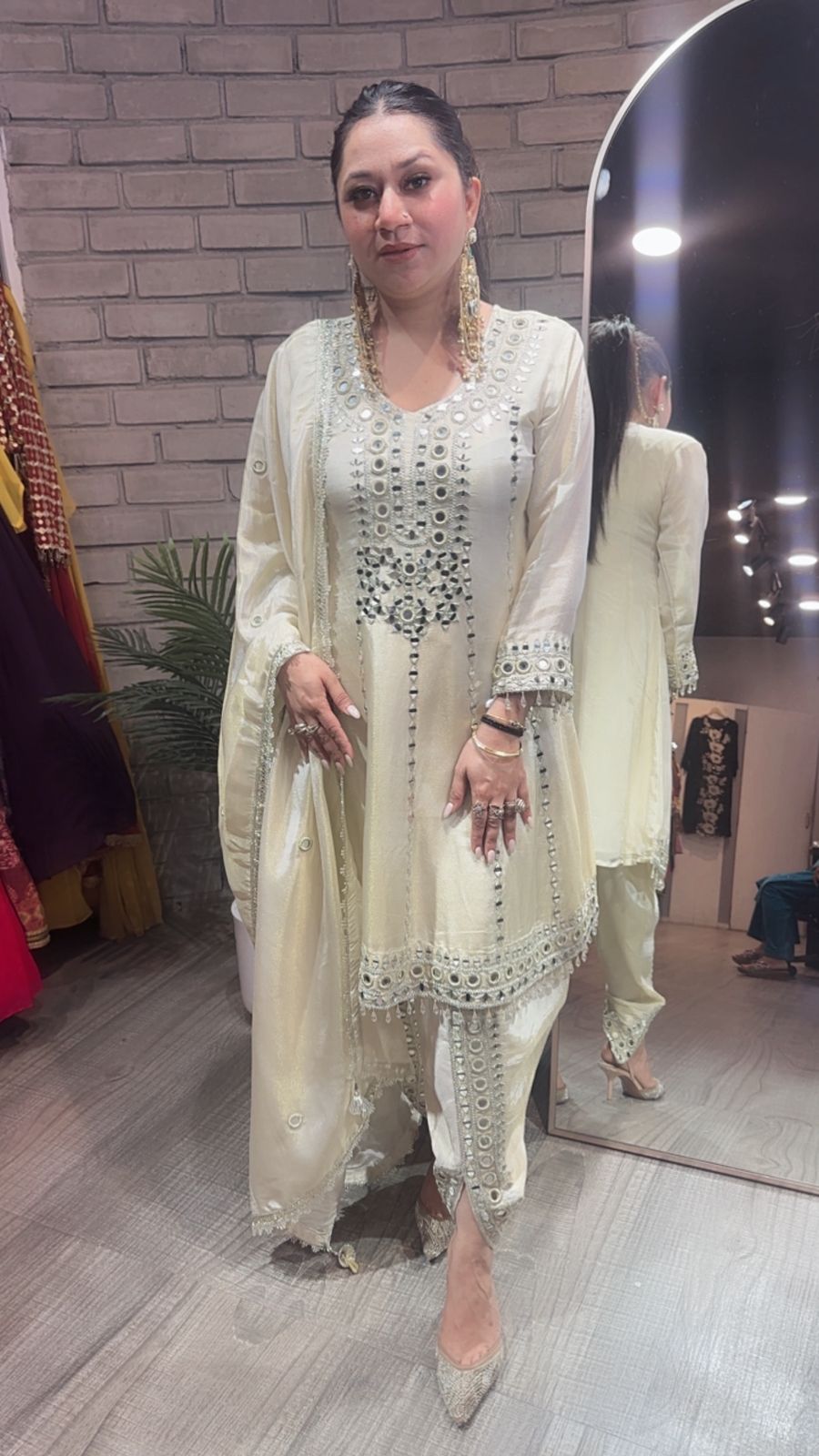 Farzi Ivory mirror work Dhoti Style Suit