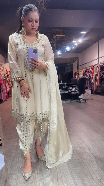 Farzi Ivory mirror work Dhoti Style Suit
