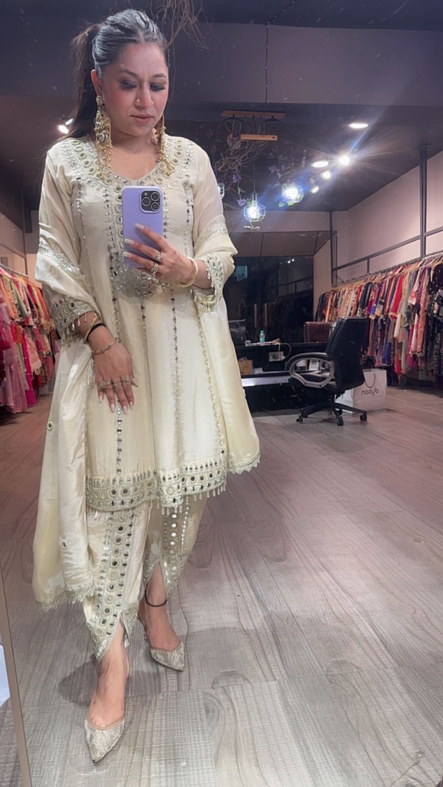 Farzi Ivory mirror work Dhoti Style Suit