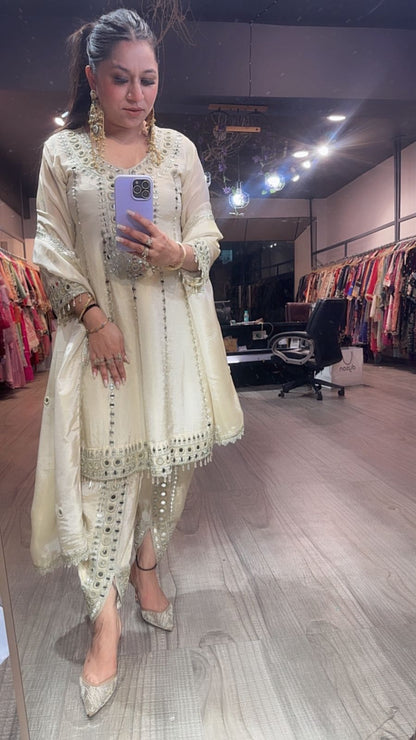 Farzi Ivory mirror work Dhoti Style Suit