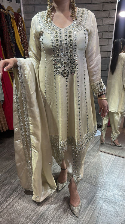 Farzi Ivory mirror work Dhoti Style Suit