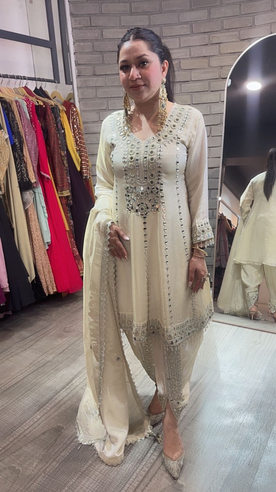 Farzi Ivory mirror work Dhoti Style Suit