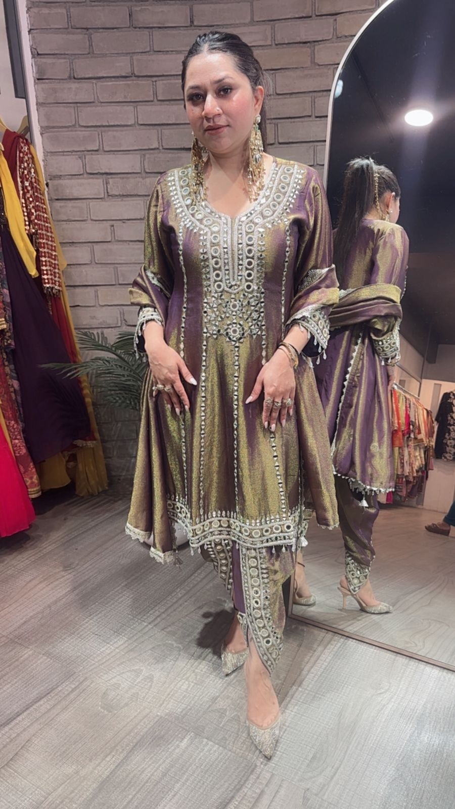 Farzi lavander mirror work Dhoti Style Suit