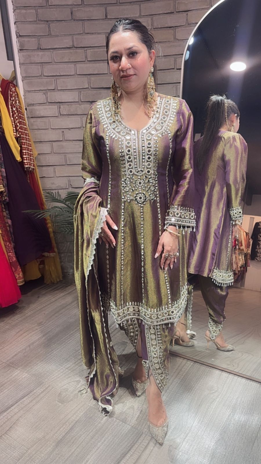 Farzi lavander mirror work Dhoti Style Suit