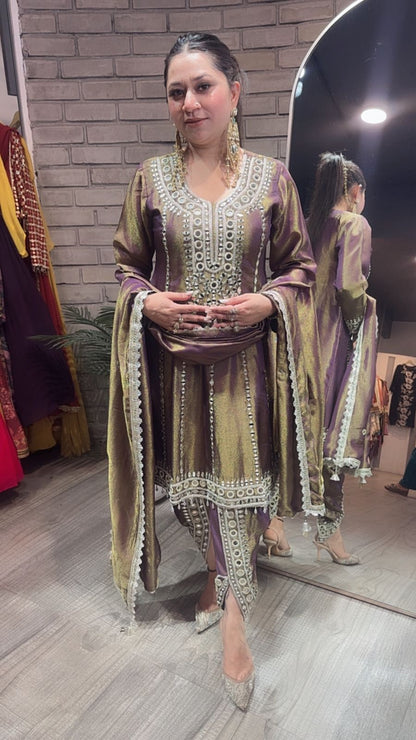 Farzi lavander mirror work Dhoti Style Suit