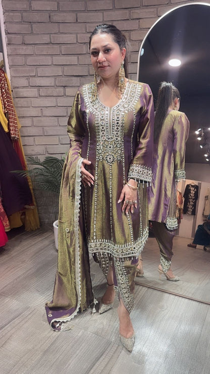 Farzi lavander mirror work Dhoti Style Suit