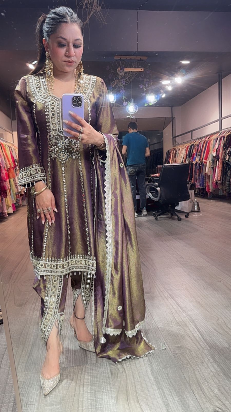 Farzi lavander mirror work Dhoti Style Suit