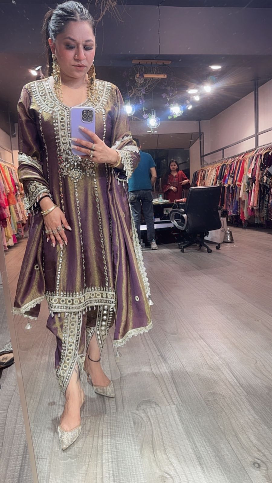 Farzi lavander mirror work Dhoti Style Suit