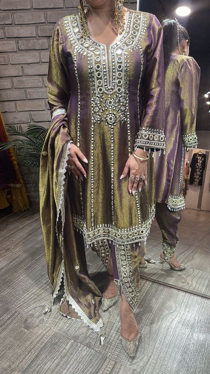 Farzi lavander mirror work Dhoti Style Suit